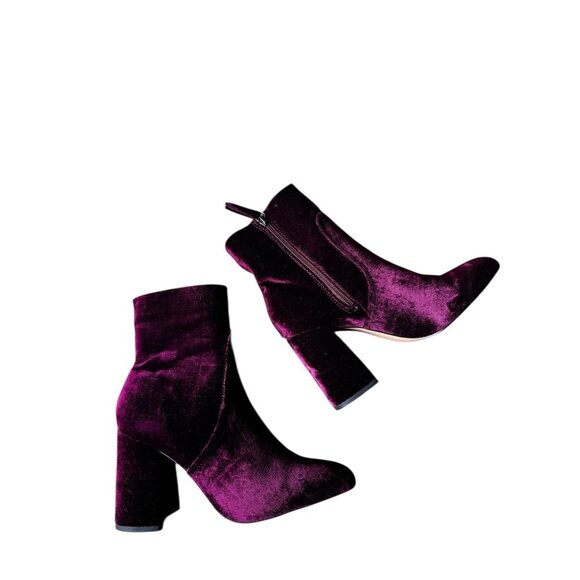 Steve Madden Burgundy Velvet Ankle Boots Womens Size 7M Toe Block Heel Chic - Picture 10 of 10
